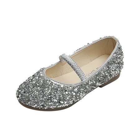 

Yinguo Princess Soft Shoes Baby Leather Shoes Sequined Children Girls Bottom Dance Baby Shoes Silver 31