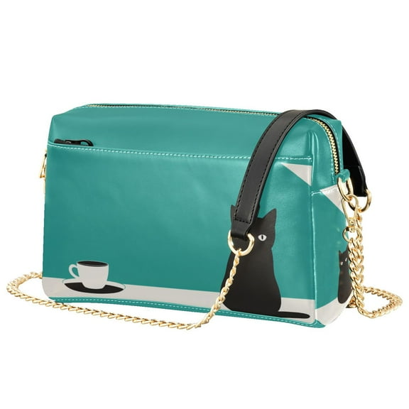 FORMRS Women Crossbody Purse with Chain Strap Vegan Leather Shoulder Handbag, Black Cat and Coffee