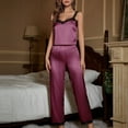 thumbnail image 5 of Besolor Women's Satin Pajama Sets 2 Piece Lace V Neck Sleeveless Cami Tops and Pants Outfits Sleepwear Pjs Purple, 5 of 6