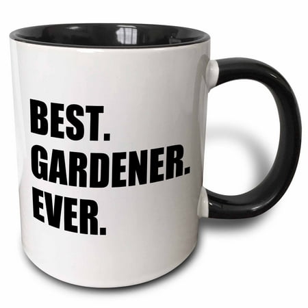3dRose Best Gardener Ever- fun gift for avid gardeners and gardening fans - Two Tone Black Mug,