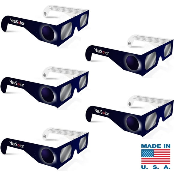 VisiSolar Solar Eclipse Glasses Made in USA (Pack of 5) CE ISO Certified NASA Approved Glasses