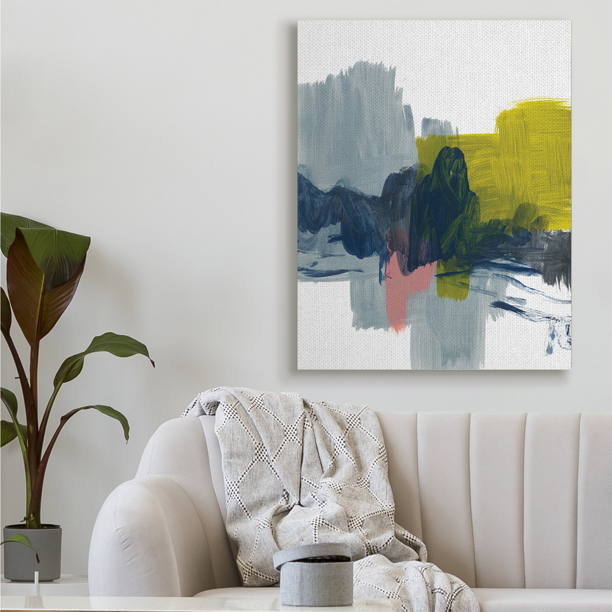 Stupell Industries Lively Abstract Brush Strokes Blue Grey Yellow,36 x 48,Designed by Bronwyn Baker