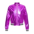 thumbnail image 6 of Jowowha Kids Girls Shiny Metallic Long Sleeve Bomber Jacket Coat Hip Hop Dance Top Motorcycle Purple 10, 6 of 8