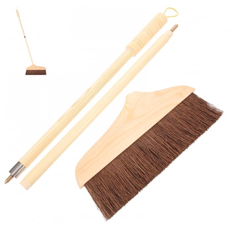 ACDANC Solid Wood Mountain Palm Broom Long Handle Soft Bristle Cleaning Sweeping Brush Floor Sisal Furniture Dusting (brown) Office Flooring Tool Indoor Wiper Wooden Hair