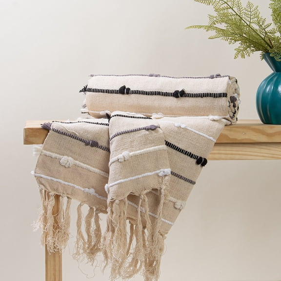 DMAASA Creamy White Woven Throw Blanket for Couch, Lightweight Blankets for Bed, Fuzzy Cozy Blanket Throw for Sofa, Travel, Jacquard Pattern,