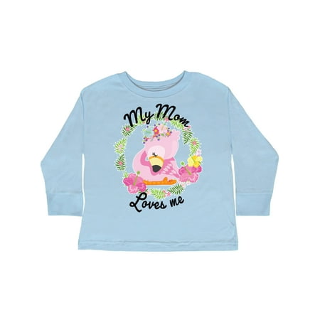 

Inktastic Baby Flamingo My Mom Loves Me in Flower Wreath Gift Toddler Boy or Toddler Girl Long Sleeve T-Shirt