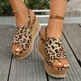thumbnail image 2 of Leopard Platform Wedge Sandals for Women 2025 Fashion Casual Cork Footbed Chunky Slingback Sandals, 2 of 7