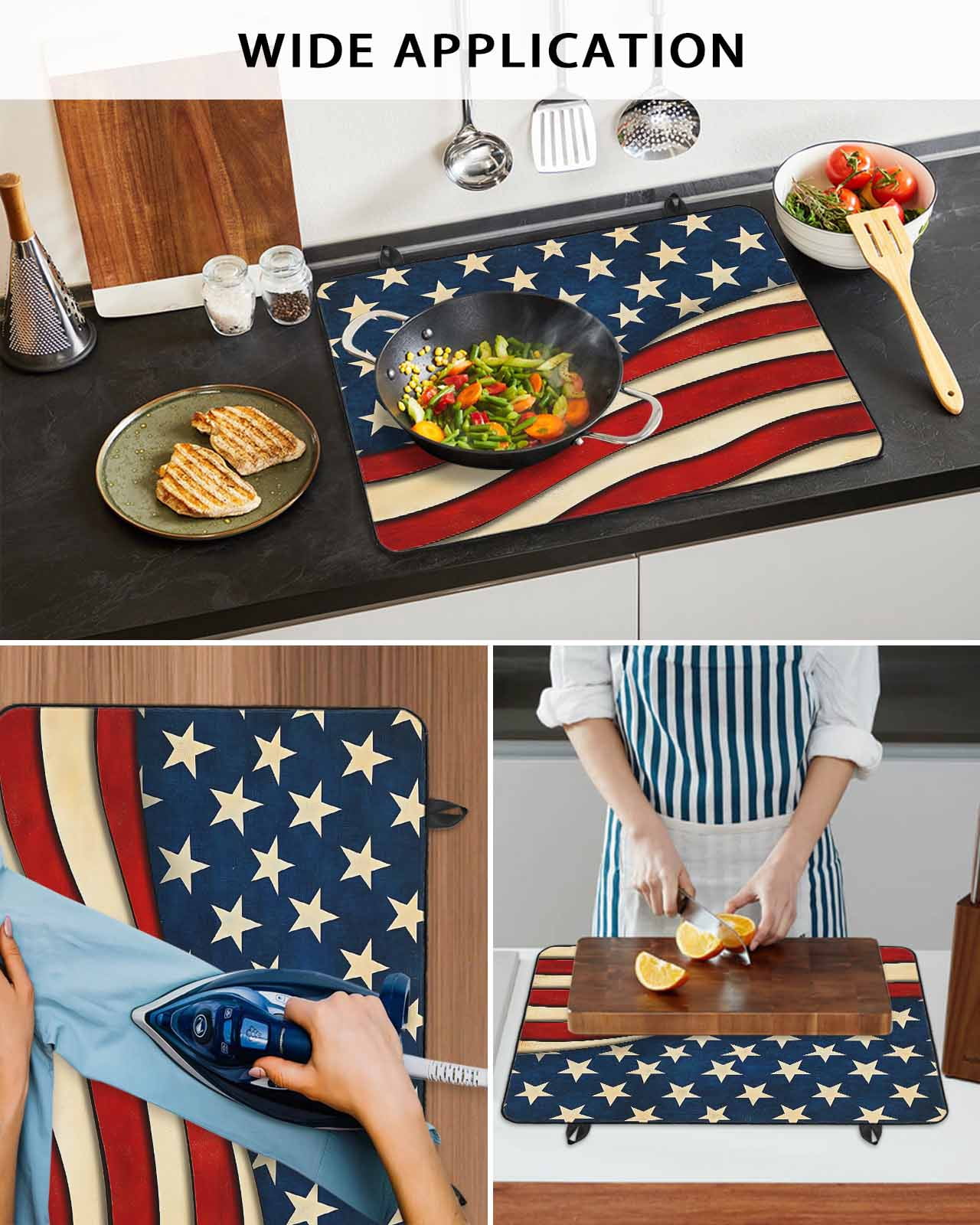 nqOlkjepod Large Induction Cooktop Protector Mat 36"x21", Vintage American Flag Stove Top Covers for Electric Stove, Red Beige Waves Decorative Stove Burner Cover Mats, Glass Top Stove Cover