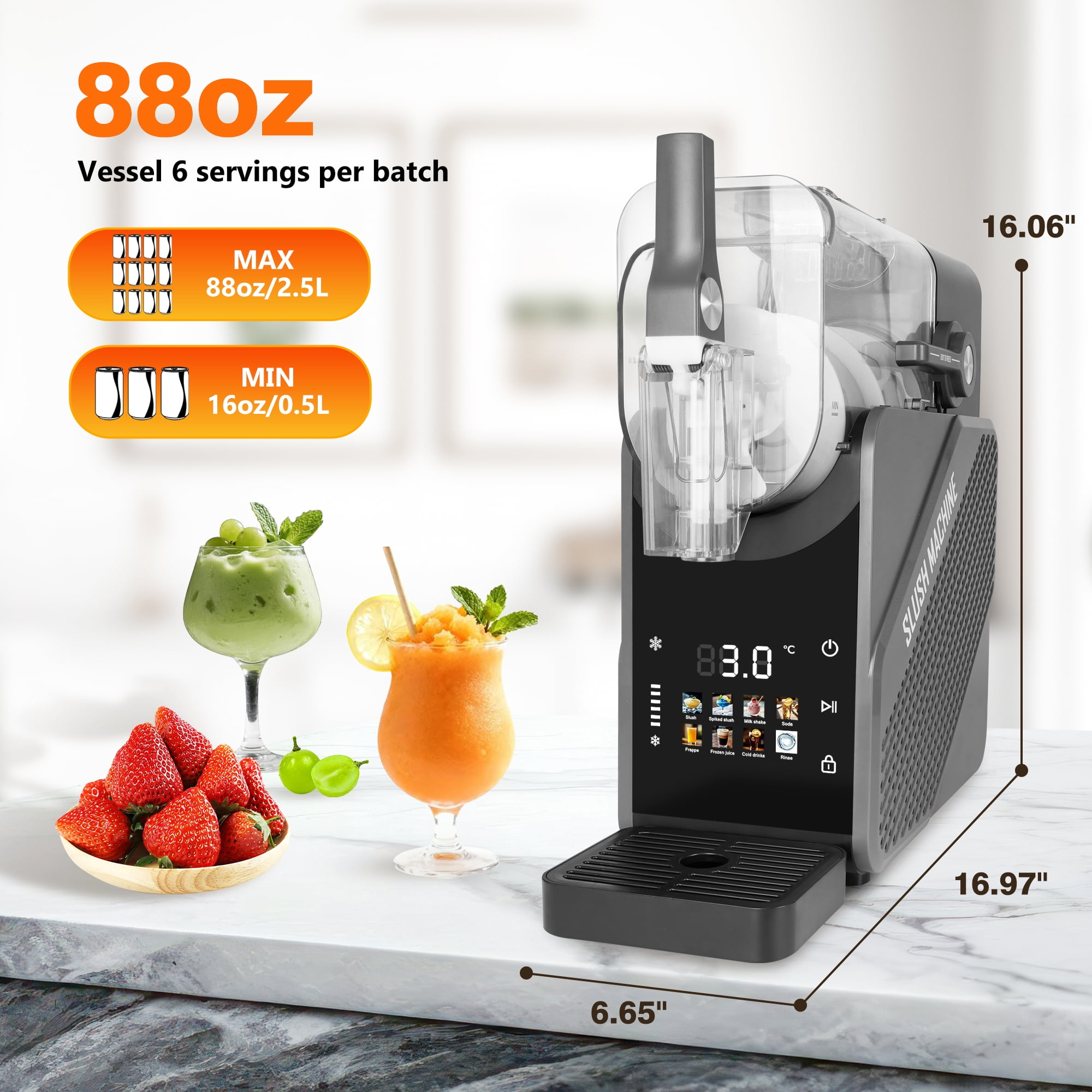 Slushie Machine for Home - No Ice Required Frozen Beverage Maker | 8 Preset Programs for Margaritas Frappes Milkshakes, Self-Cleaning
