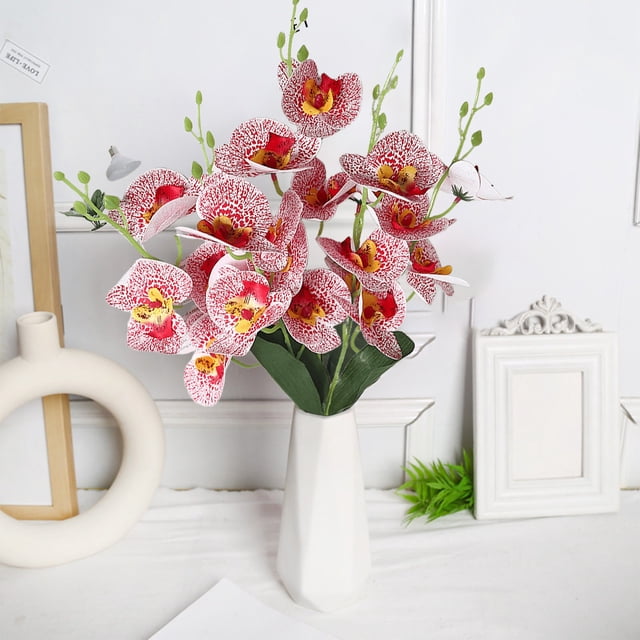 Xihbxyly Orquídeas Artificiales - Arreglo de Seda Phalaenopsis de 5 Puntas, 50 Cm, Flores Artificiales Realistas para Bodas, Fiestas y Decoración Del Hogar - Opciones de Rayas En Blanco, Morado, Amar