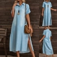thumbnail image 1 of Robe d'Été pour Femmes 2024 Mode Grande Taille Décontractée Manches Courtes Col en V Robe Unie Robe Ample 50 % de Réduction Liquidation!, 1 of 8