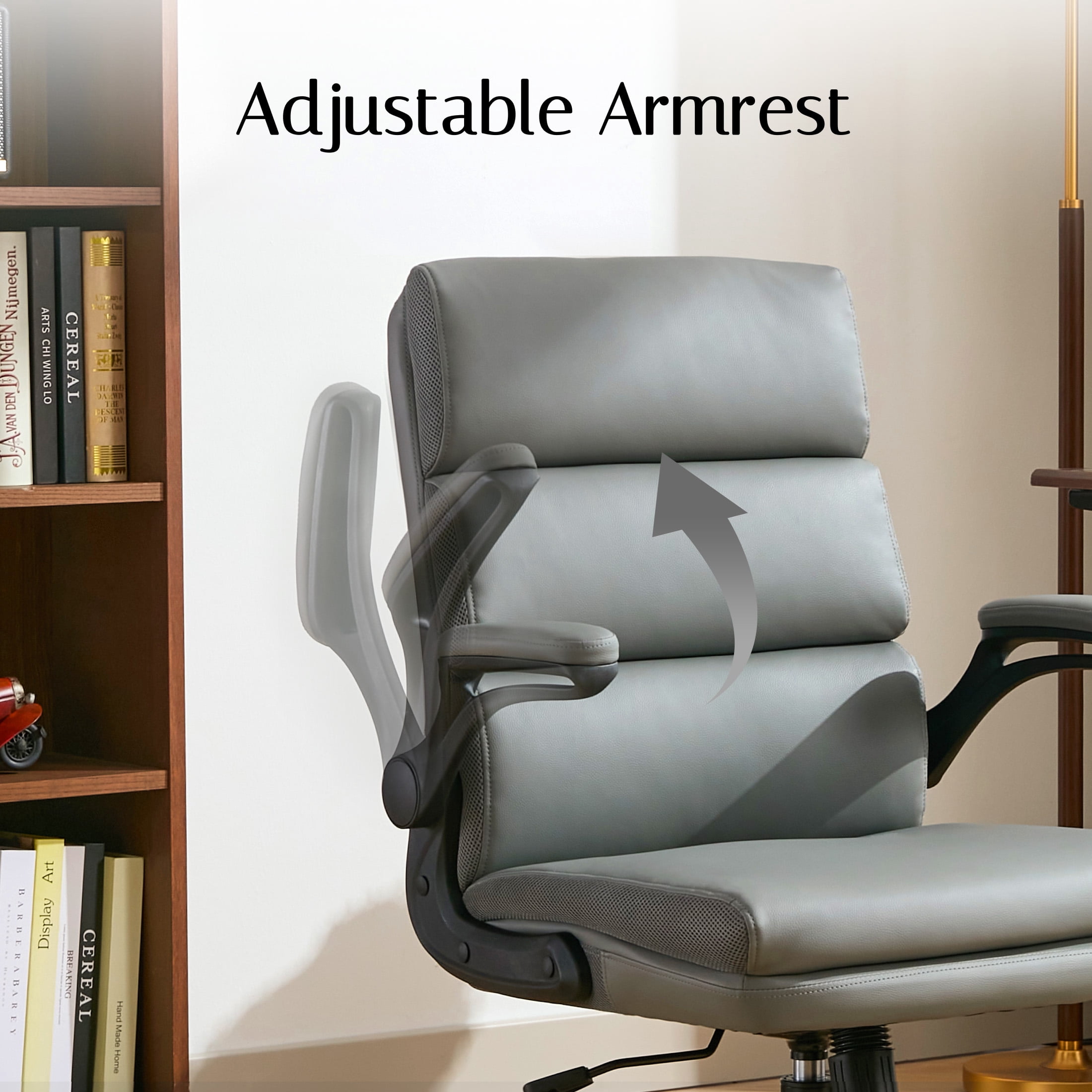 TMV Ergonomic Executive Desk Chair - PU Leather Adjustable Arm Swivel Office Chair for Vanity Desk, Home & Executive Desk,Grey