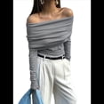 thumbnail image 2 of Body de Larga con Hombros Descubiertos para Mujer, Sexy, Adelgazante, Top de Transparente con Fruncido, Gris L, 2 of 8