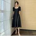 thumbnail image 1 of CAROOTU Robe Noire à Manches Bouffantes Style Hepburn pour Femmes Robe à Manches Courtes Col Carré, 1 of 5