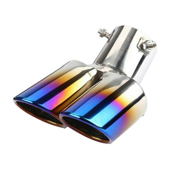 Silenciador de escape de coche con doble tubo de escape en forma de garganta con rejilla y curvatura azul, modificación de silenciador de tubo de escape biselado