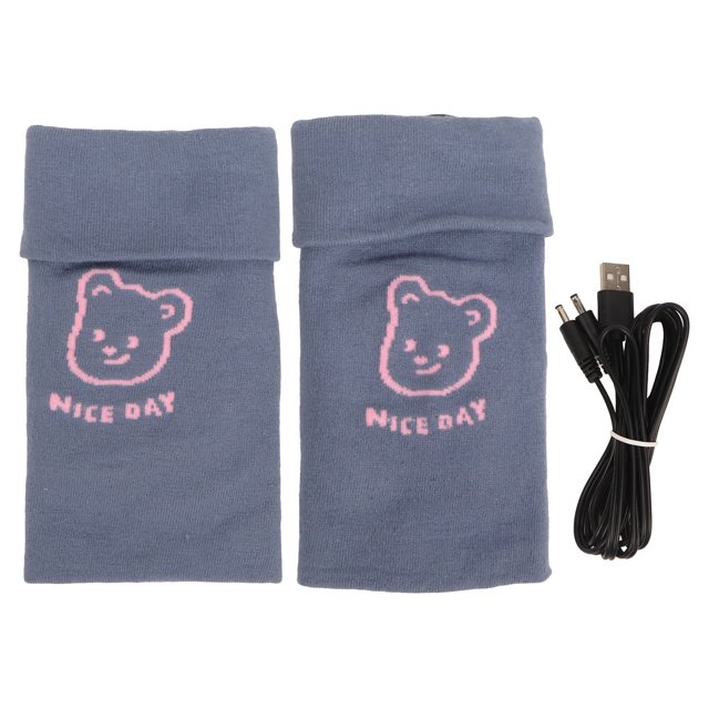 Guantes calefactables USB, guantes calefactables eléctricos de medio dedo con patrón de osito bonito a la moda para el trabajo, esquí al aire libre