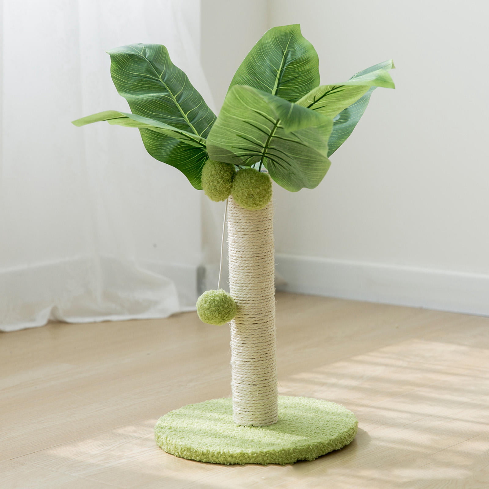 BOKYAN Compact Green Sisal Cat Scratching Post with 3 Plush Balls – Sturdy, Space‑Saving Design for Home Furniture Protection