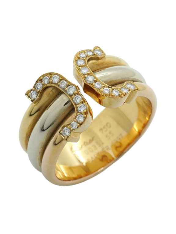 Pre-Owned Cartier Ring 2C 18K Yellow Gold (KYG), White (18KWG), Pink (18KPG), Diamond, Size...