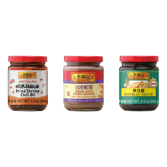 NineChef Brand Spoon Plus 3 Pack Lee Kum Kee Cooking Sauce, 3 Flavors(Dried Shrimp Chili Oil,Finely Shrimp,Soybean Sauce)