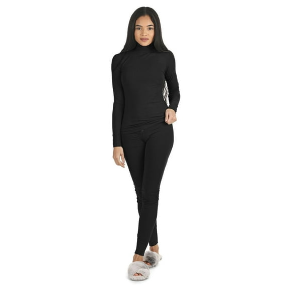 MeMoi Women's Luxe Ribbed Long Sleeve Top and Pants Set - Womens - Female, XS, Black