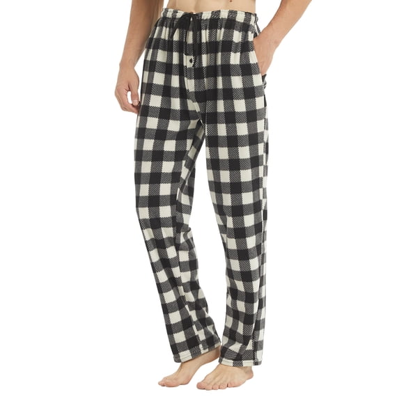 Mens Pajama Pants Men Fleece Plaid Lounge Pajamas Bottoms Male Sleepwear Pjs with Pockets Size X-Large