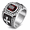 red, variant on Men’s Stainless Steel Statement Ring for Men, Faceted Color Center Wide Band, Clear Accent Stones, Side Cross Detail, Biker Gothic Rock Style, Size 7-12, Birthday Gift for Him