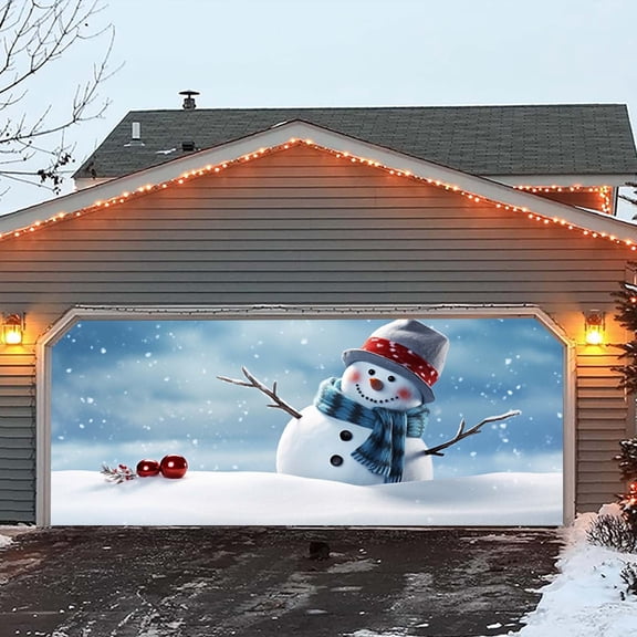 Christmas Decorations, Christmas Garage Door Decoration Christmas Garage Door Banner Mural Cover 7 X 16 Feet Large Snowman Sign for Christmas Holiday Party Flags Expansion Pack Cards Sequin Banner