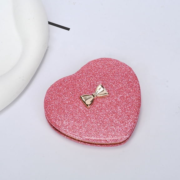 PAMINGONO Heart Shaped Folding Makeup Mirror Pink Portable Dual Sided Compact Travel Mirror