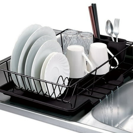 Sink Cartridge Set - Home Basics 3-Piece Kitchen Sink Dish Drainer Set- Black