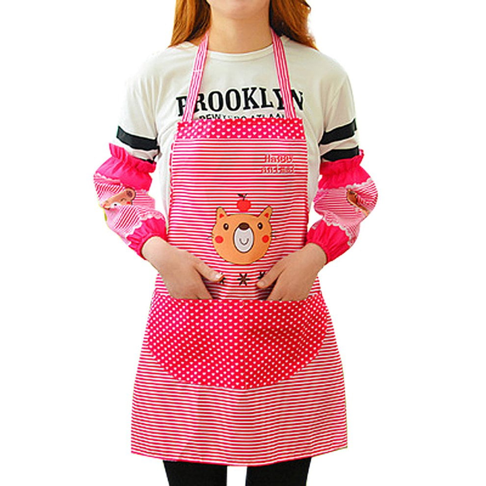 Cartoon Bear Printed Women Men Apron Commercial Restaurant Barbecue