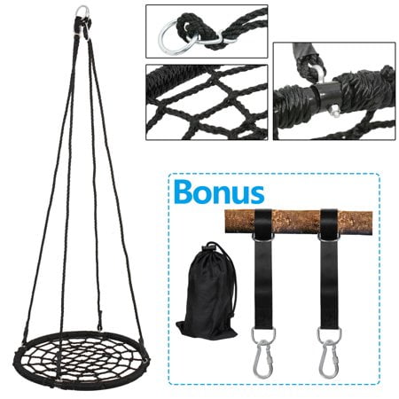 Kids Porch Swing Zeny Web Swing - Great for Tree, Playground, Playroom - 24 Inch Outdoor Spider Net Swing for Kids, with 2 Extra 30 inch Hanging Kit Straps ()