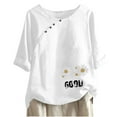 thumbnail image 2 of Womens Tunic Tops V Neck Casual Loose 3/4 Sleeve Shirts Dressy Cotton Linen Blouses Tops Overiszed T Shirts, 2 of 4