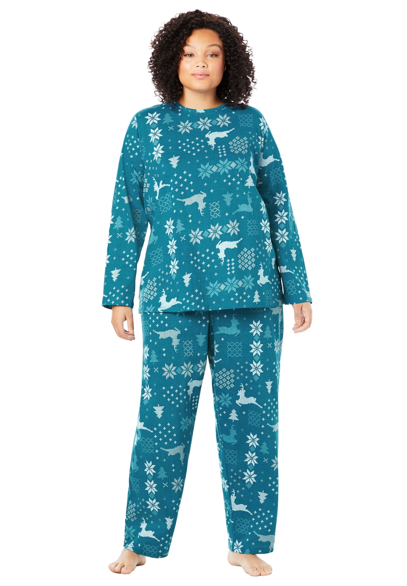 Dreams & Co. Plus Size Long Sleeve Knit Pj Set Pajamas