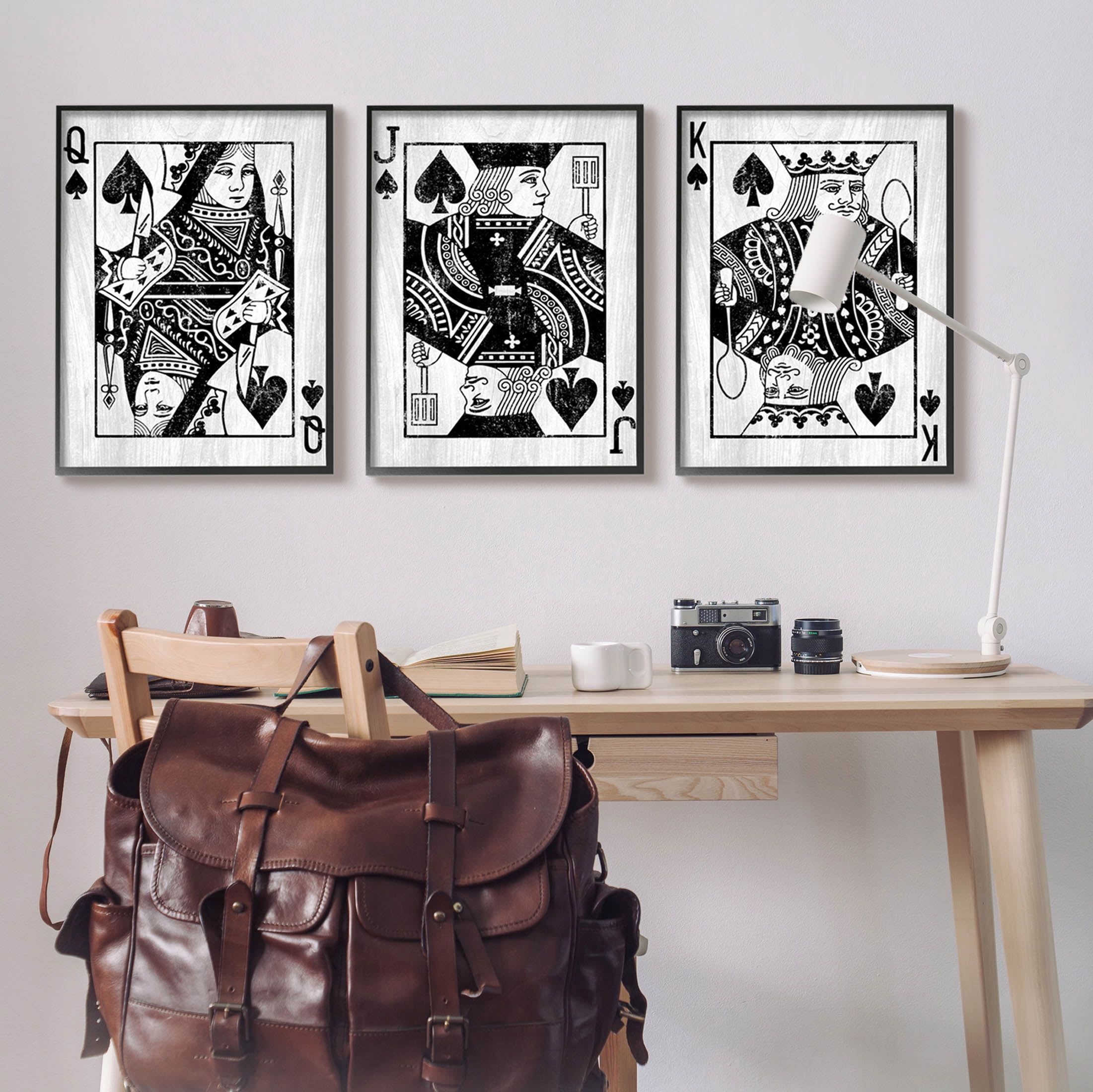 Stupell Industries Queen Jack King Spade Cards Graphic Art Black Framed Art Print Wall Art, Set of 3, Design by Lil' Rue