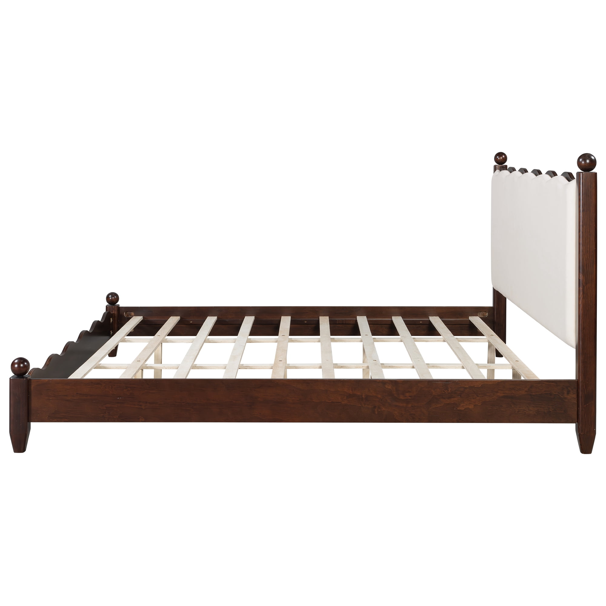 Euroco Wood King Size Wood Platform Bed with Upholstery Headboard, Espresso