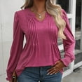 thumbnail image 2 of Timegard Tuniques pour Femmes à Manches Longues Plissées à Col en V Blouses de Robe T-Shirts Décontractés de Couleur Unie, 2 of 7