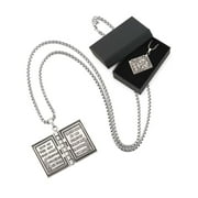 Spencer Silver Cross Holy Bible Book Pendant Necklace Openable Prayer Bible Verse Religious Christian Necklace for Men and Women