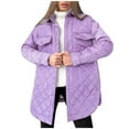 thumbnail image 3 of Jinhomg Women's Lightweight Puffer Coat Comfy Long Sleeve Button Down Outerwear Oversized Warm Fall Winter Down Jacket with Pockets Spring Saving Today Purple L, 3 of 7