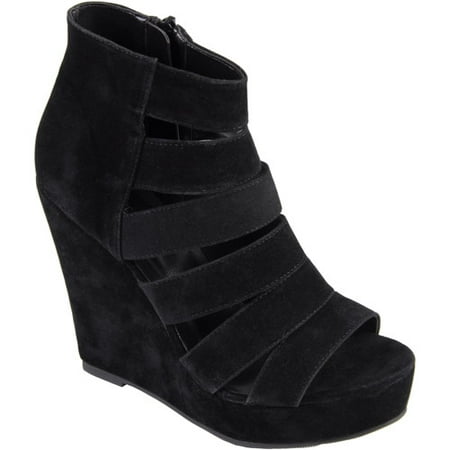 Brinley Co Women's Strappy Open Toe Wedge Bootie