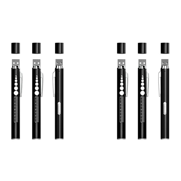 6 Linternas Recargables con Indicador de Pupila y Regla, Luces LED para Enfermeras y Médicos, Luz /Cálida, Negro