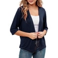 thumbnail image 2 of ZHOGXU Women's Cardigan 3/4 Sleeve Open Front Solid Color Knit Lightweight Comfortable Stylish Coat Jacket For Casual Daily Wear Navy S, 2 of 4