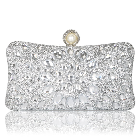 Bolso de noche para mujer, hermoso bolso de mano con diamantes de imitación brillantes, plateado
