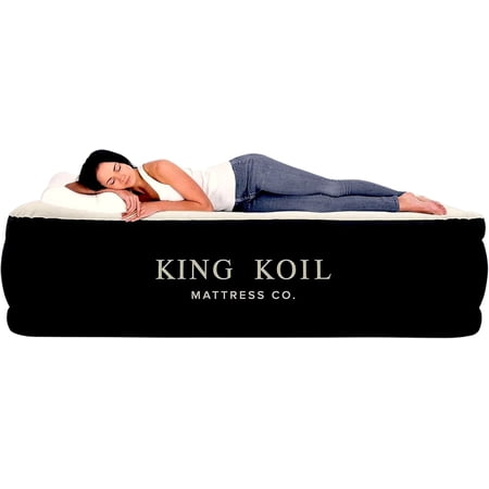 King Koil Luxury Air Mattress Queen with Built in Pump, Integrated Premium Pillow Inflatable Airbed for Guests, Camping & Home (Manufacturer Warranty)
