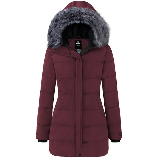 Wantdo Women's Padded Parka Coat with Removable Hood Wine Red XL ...