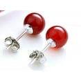 thumbnail image 2 of K-KED Red Round Agate Earrings AAA Onyx Silver Studs Fashion Delicate Jewelry 8mm, 2 of 4