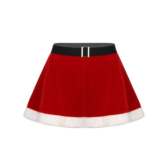 MSemis Women's Velvet Christmas Skirt Stripe Elastic Waist Mini Skirt Fancy Dress Red S