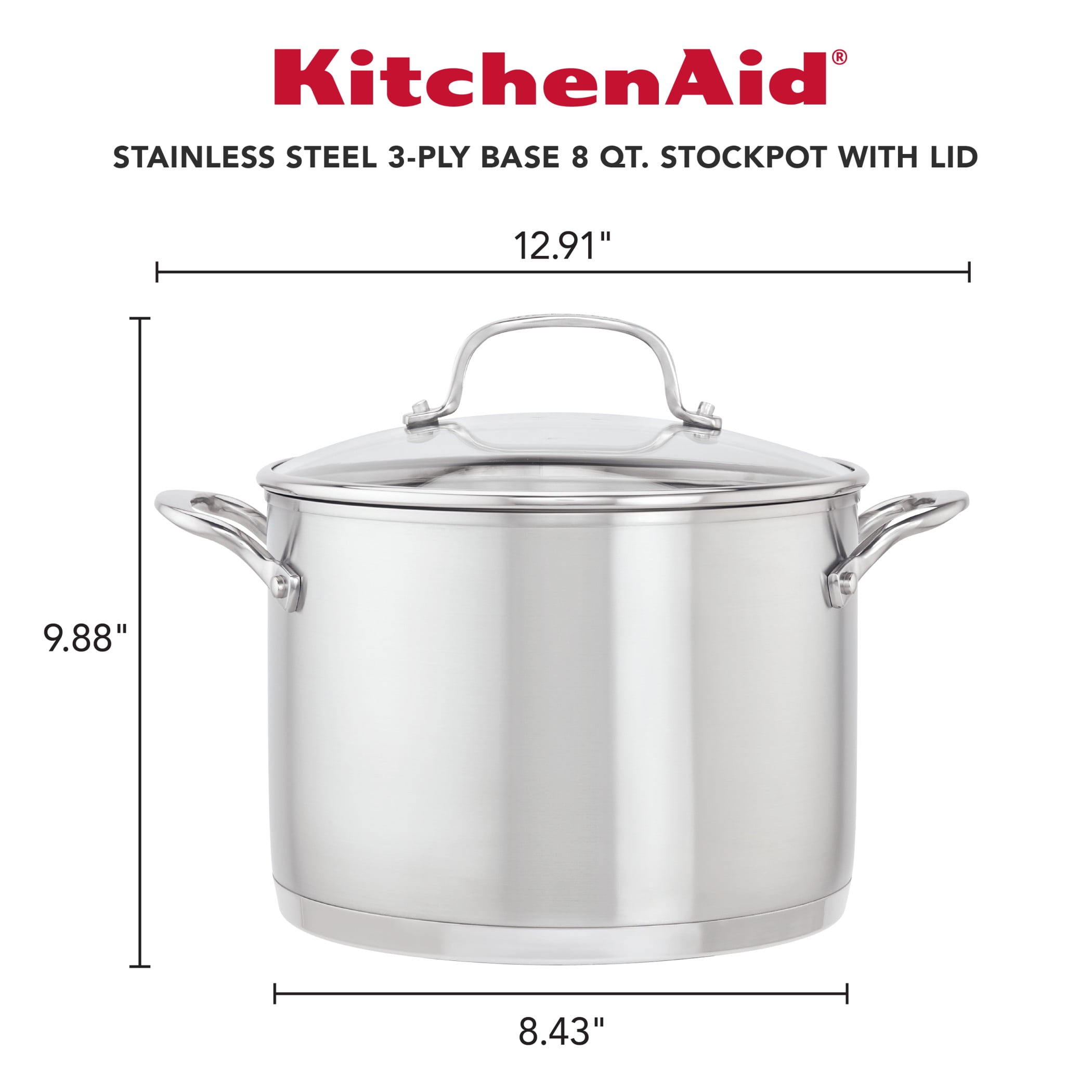 KitchenAid 3-Ply Base 8 Quart Stockpot,Stainless Steel,Brushed
