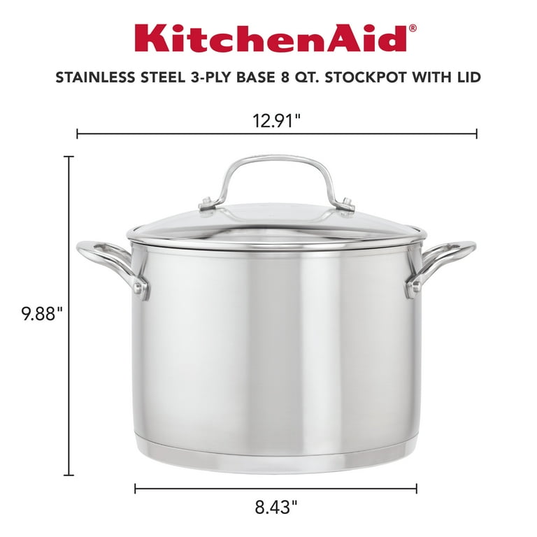 KitchenAid 3-Ply Base Stainless Steel 8qt Stockpot with Lid