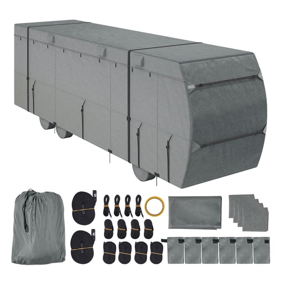 Class C RV Cover 29-32 ft Motorhome Camper Cover Waterproof Windproof Rip Stop Oxford Fabric with Storage Bag Straps Tire Covers Repair Patches