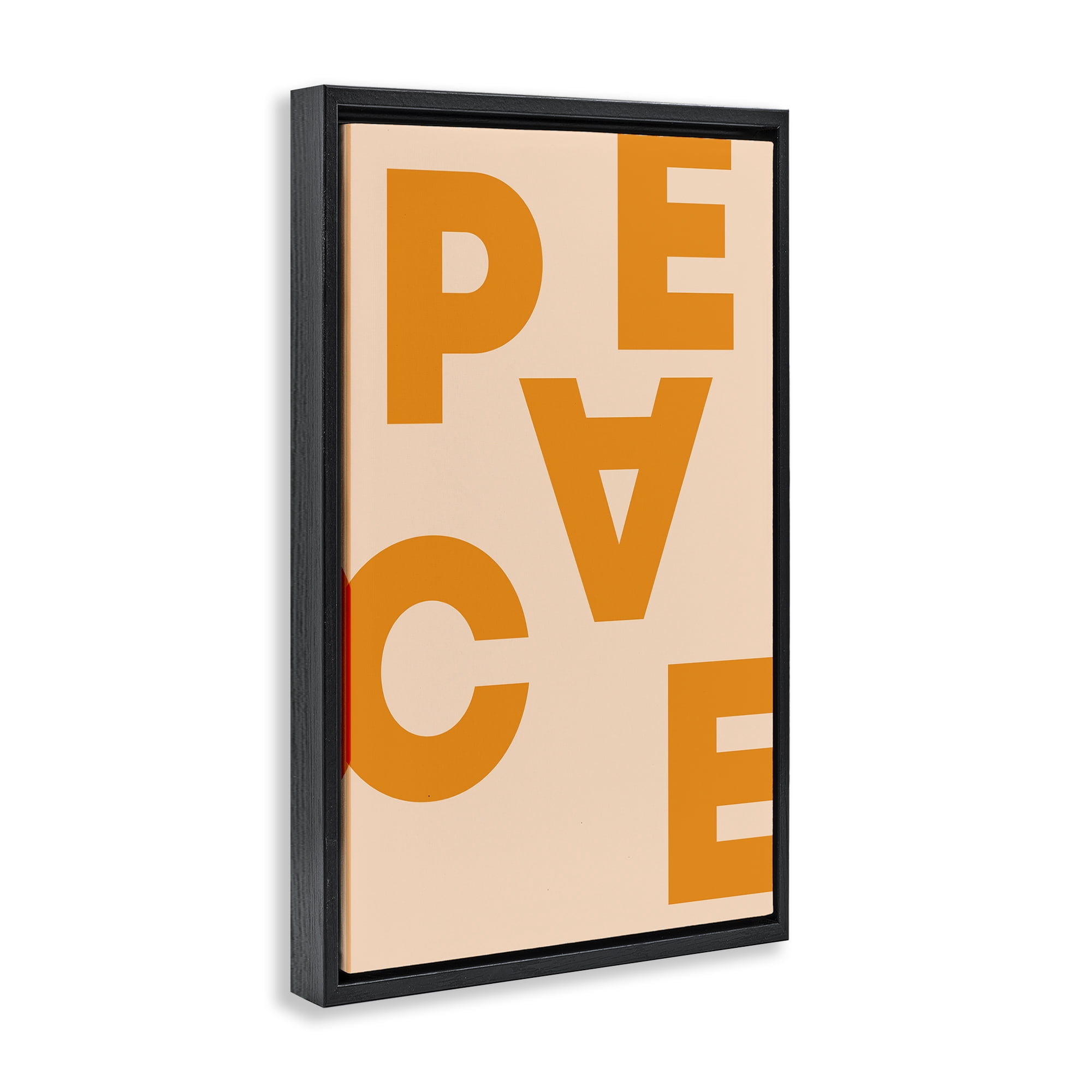 Stupell Industries Peace Orange Typography Typography Painting Black Floater Framed Art Print Wall Art, 17 x 25